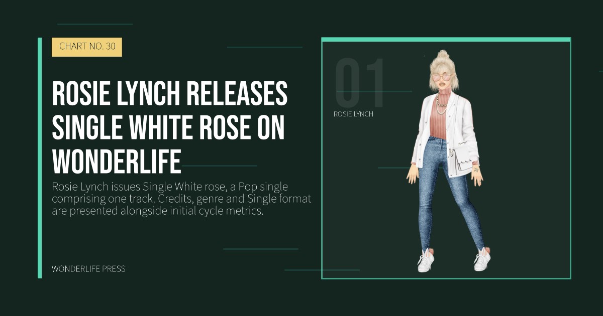 Wonderlife Press: Rosie Lynch releases Single White rose on Wonderlife. artist portrait. CHART NO. 30.
