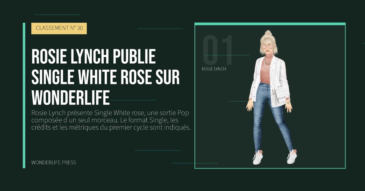 Wonderlife Press: Rosie Lynch publie Single White rose sur Wonderlife. portrait des artistes. CLASSEMENT N° 30.