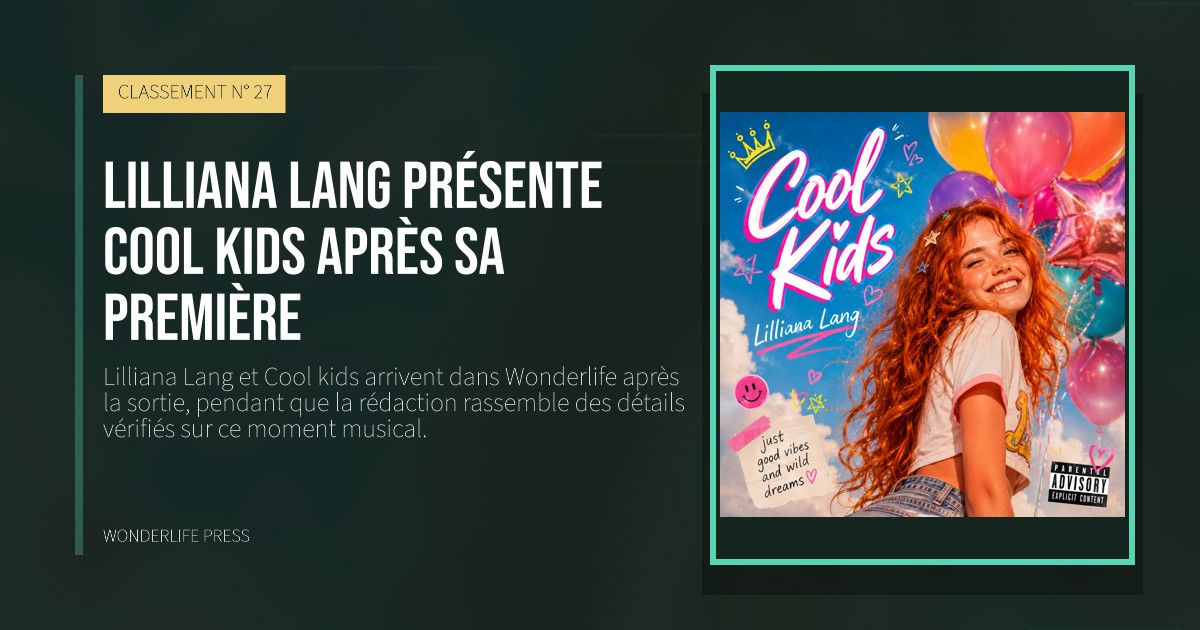 Wonderlife Press: Lilliana Lang présente Cool kids après sa première. pochette de la sortie. CLASSEMENT N° 27.