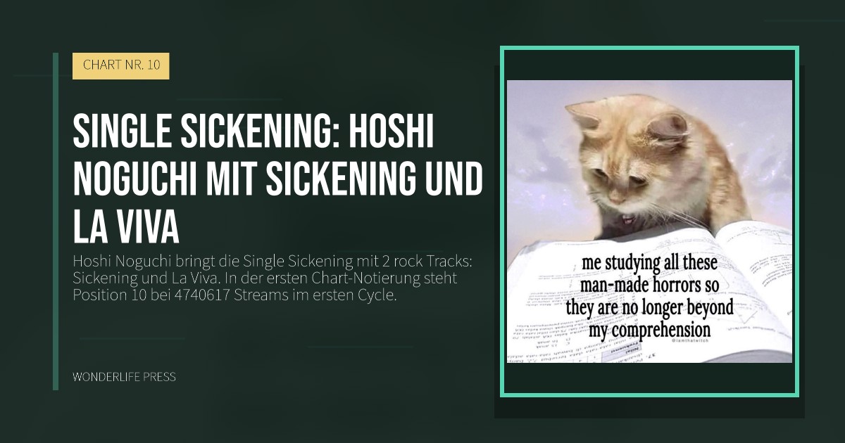 Wonderlife Press: Single Sickening: Hoshi Noguchi mit Sickening und La Viva. Veröffentlichungscover. CHART NR. 10.
