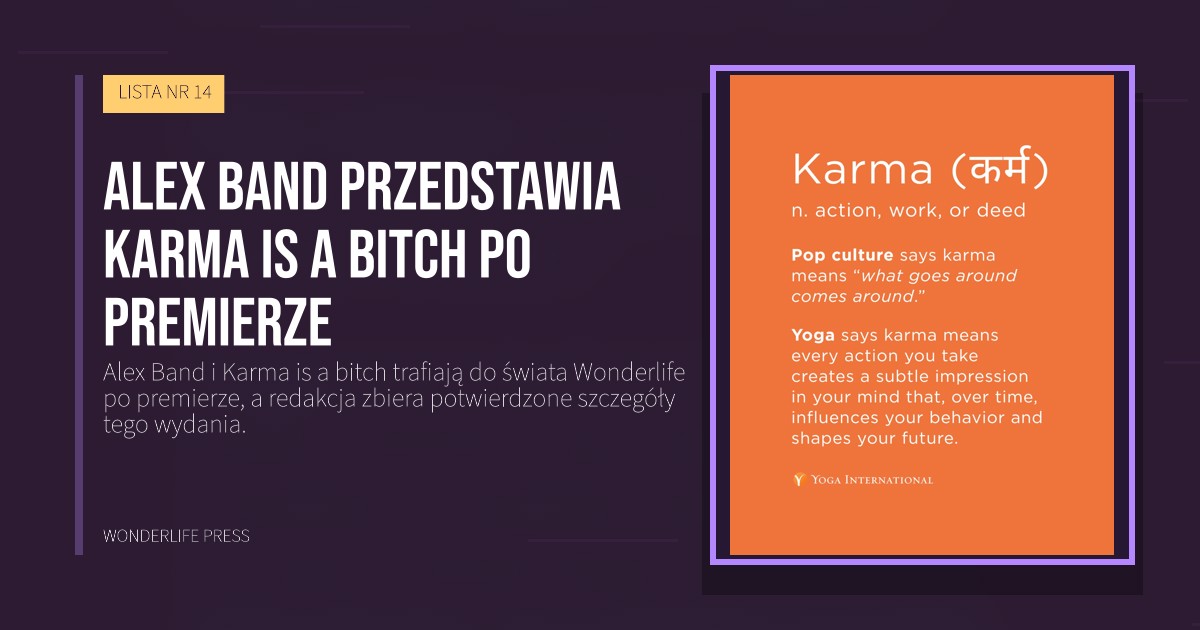 Wonderlife Press: Alex Band przedstawia Karma is a bitch po premierze. okładka wydawnictwa. LISTA NR 14.