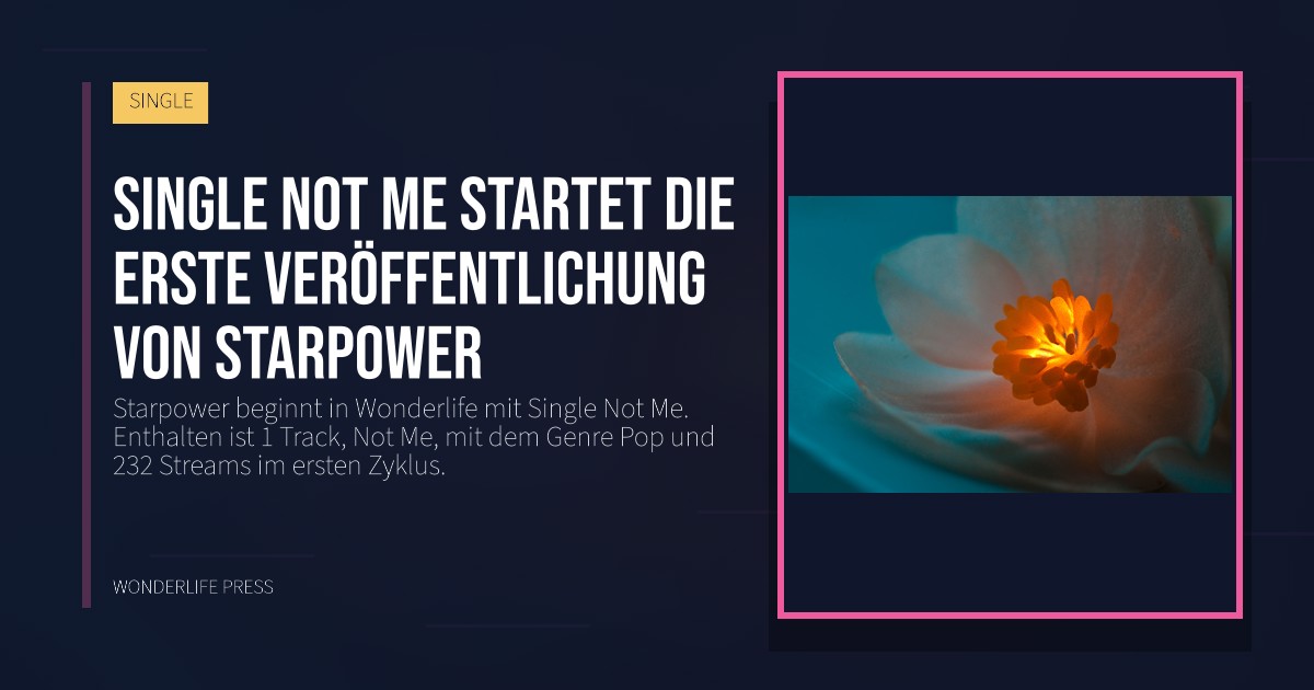 Wonderlife Press: Single Not Me startet die erste Veröffentlichung von Starpower. Veröffentlichungscover. SINGLE.