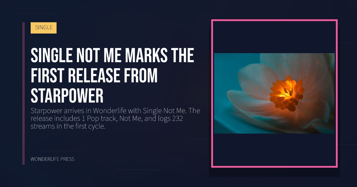 Wonderlife Press: Single Not Me marks the first release from Starpower. release artwork. SINGLE.