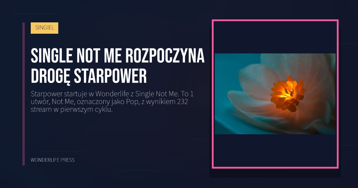 Wonderlife Press: Single Not Me rozpoczyna drogę Starpower. okładka wydawnictwa. SINGIEL.