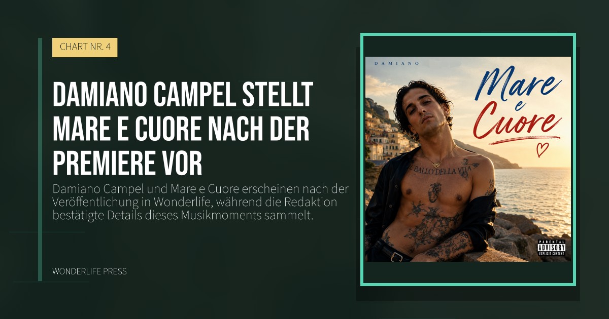 Wonderlife Press: Damiano Campel stellt Mare e Cuore nach der Premiere vor. Veröffentlichungscover. CHART NR. 4.