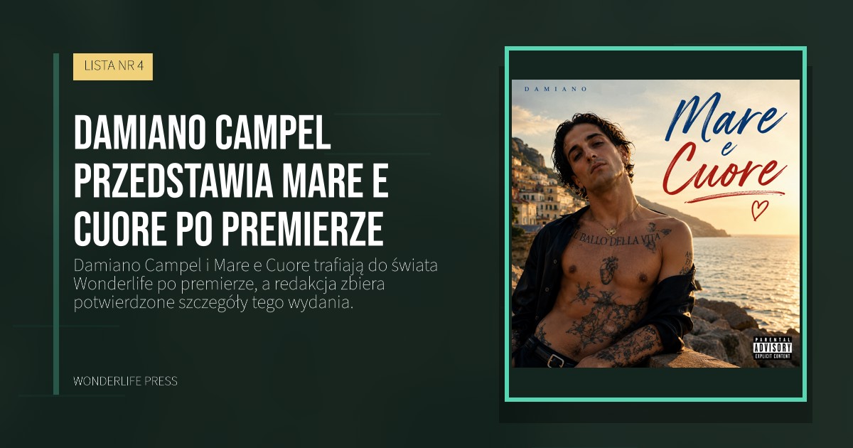 Wonderlife Press: Damiano Campel przedstawia Mare e Cuore po premierze. okładka wydawnictwa. LISTA NR 4.