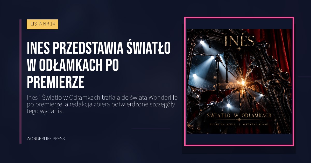 Wonderlife Press: Ines przedstawia Światło w Odłamkach po premierze. okładka wydawnictwa. LISTA NR 14.