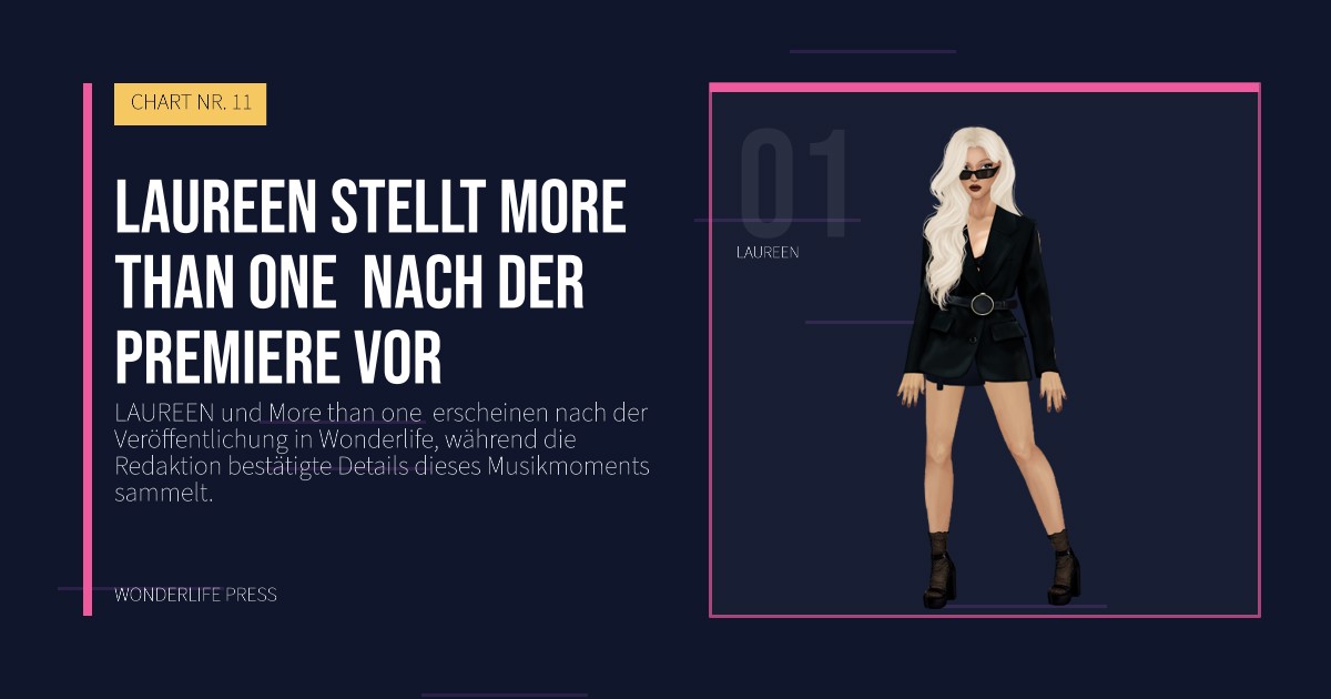 Wonderlife Press: LAUREEN stellt More than one  nach der Premiere vor. Künstlerporträt. CHART NR. 11.