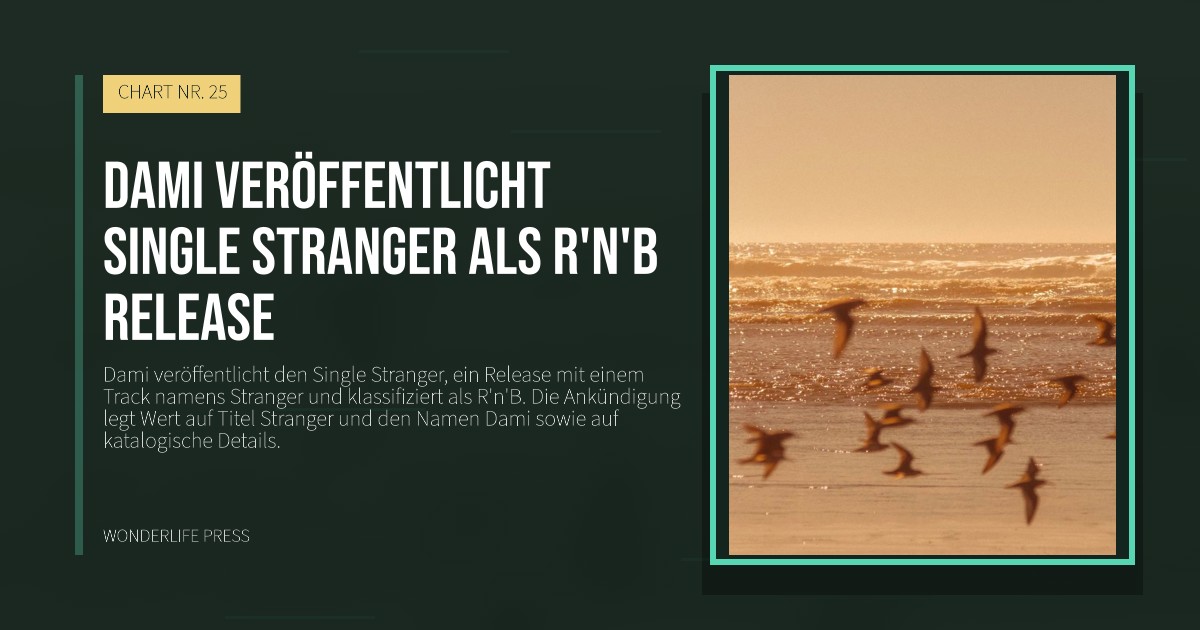 Wonderlife Press: Dami veröffentlicht single Stranger als R'n'B release. Veröffentlichungscover. CHART NR. 25.