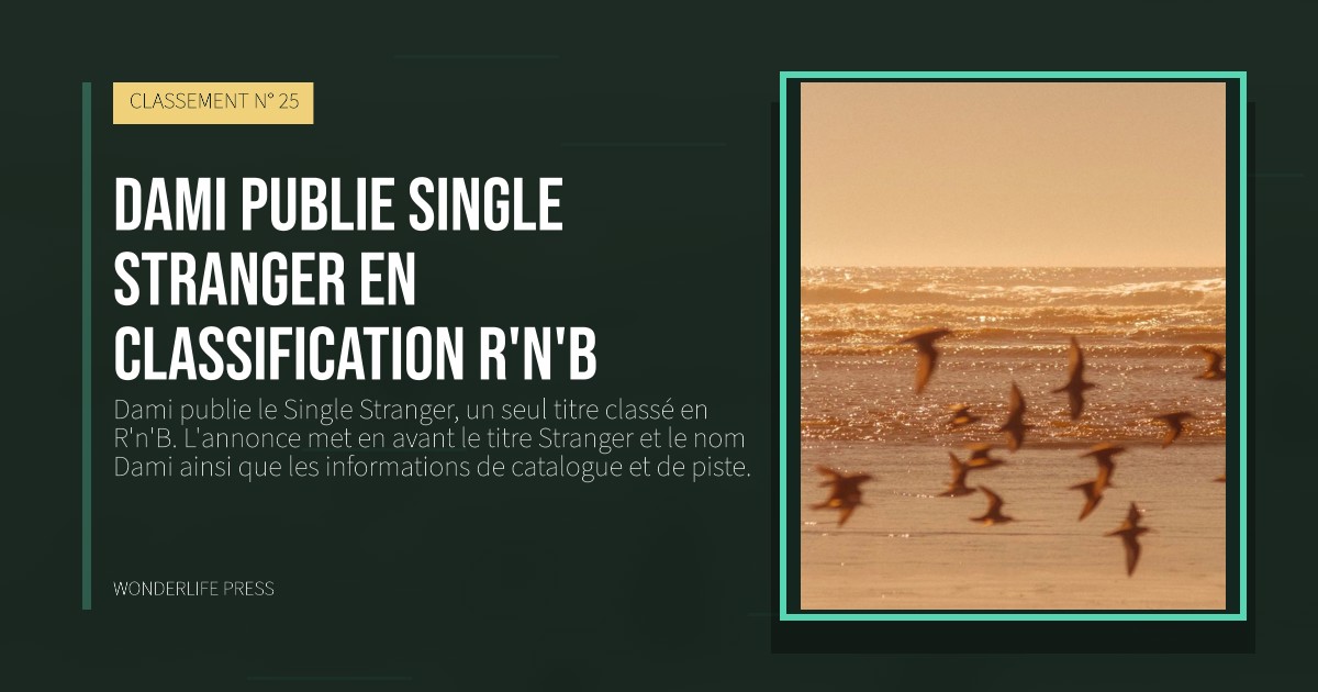Wonderlife Press: Dami publie single Stranger en classification R'n'B. pochette de la sortie. CLASSEMENT N° 25.