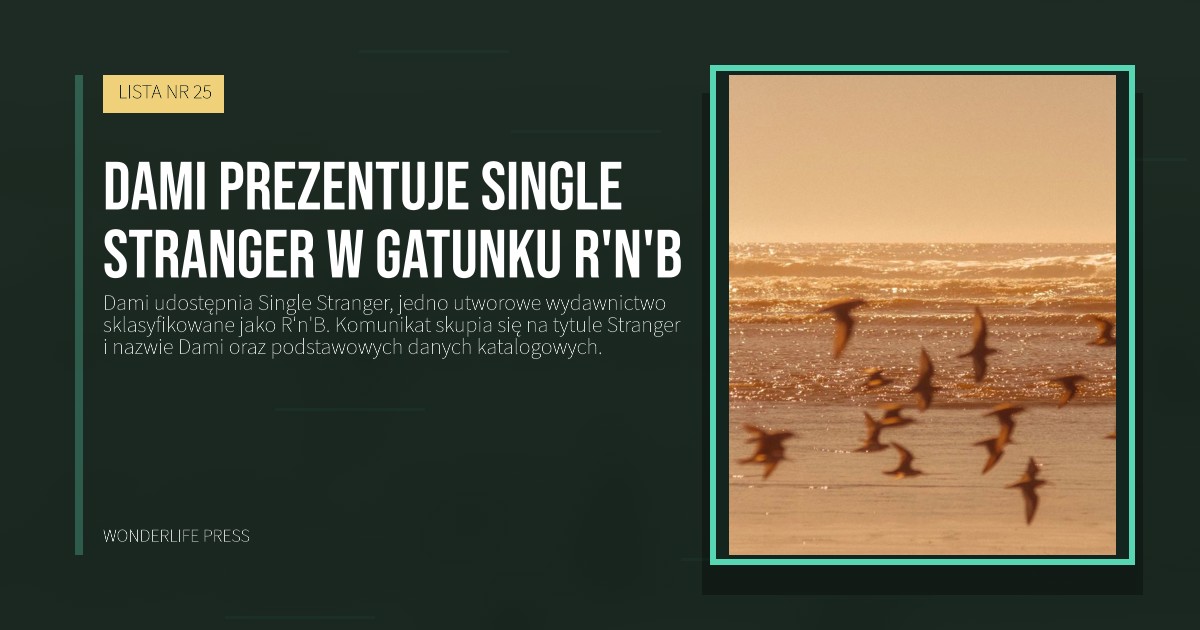 Wonderlife Press: Dami prezentuje single Stranger w gatunku R'n'B. okładka wydawnictwa. LISTA NR 25.