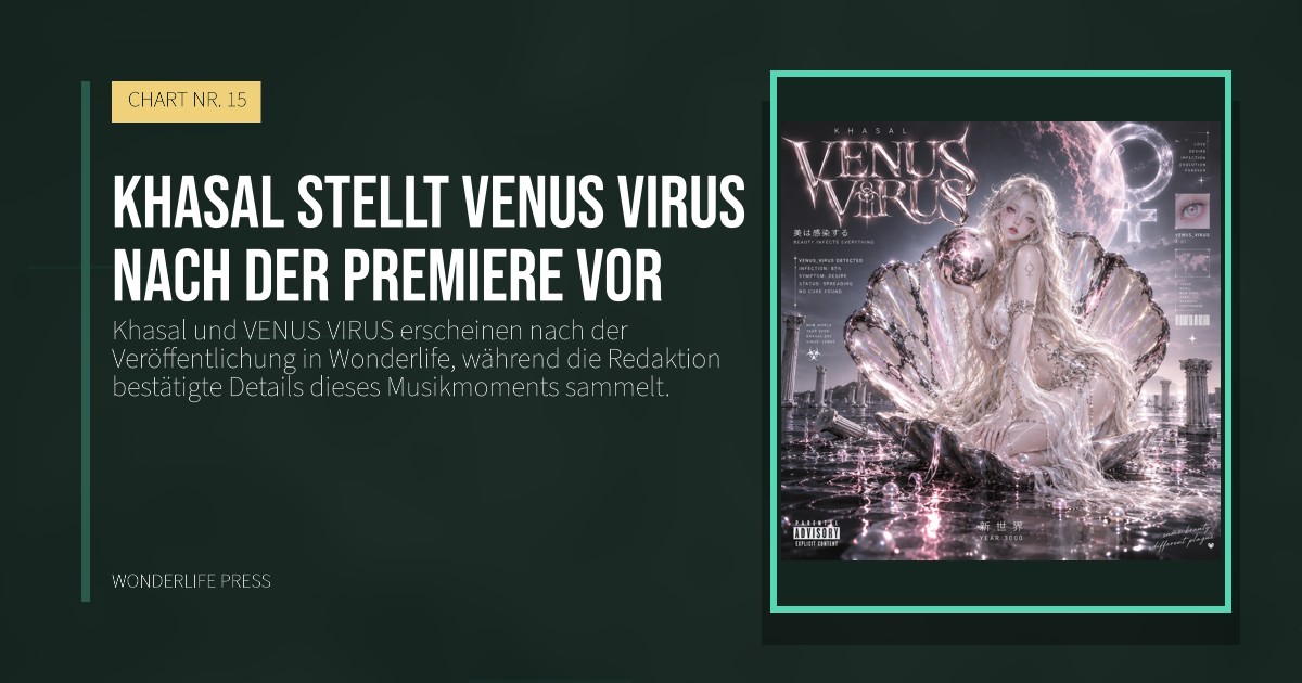 Wonderlife Press: Khasal stellt VENUS VIRUS nach der Premiere vor. Veröffentlichungscover. CHART NR. 15.