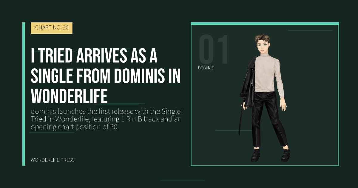 Wonderlife Press: I Tried arrives as a Single from dominis in Wonderlife. artist portrait. CHART NO. 20.