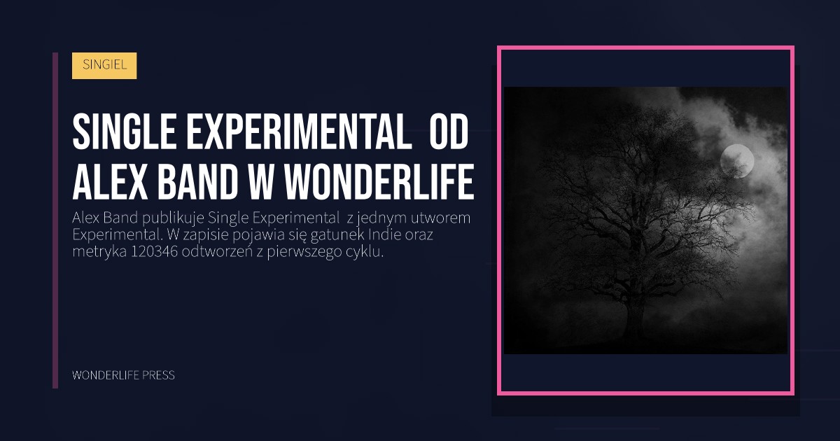 Wonderlife Press: Single Experimental  od Alex Band w Wonderlife. okładka wydawnictwa. SINGIEL.