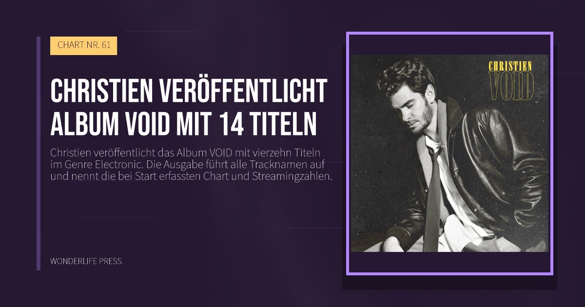 Wonderlife Press: Christien veröffentlicht Album VOID mit 14 Titeln. Veröffentlichungscover. CHART NR. 61.