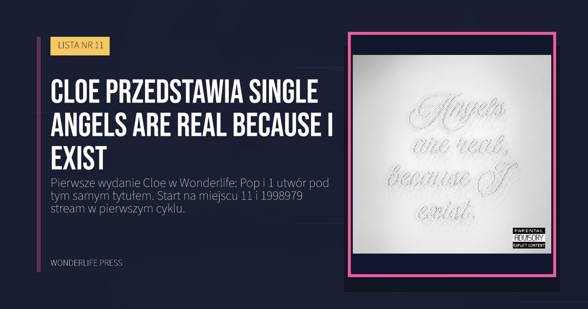 Wonderlife Press: Cloe przedstawia single Angels Are Real Because I Exist. okładka wydawnictwa. LISTA NR 11.