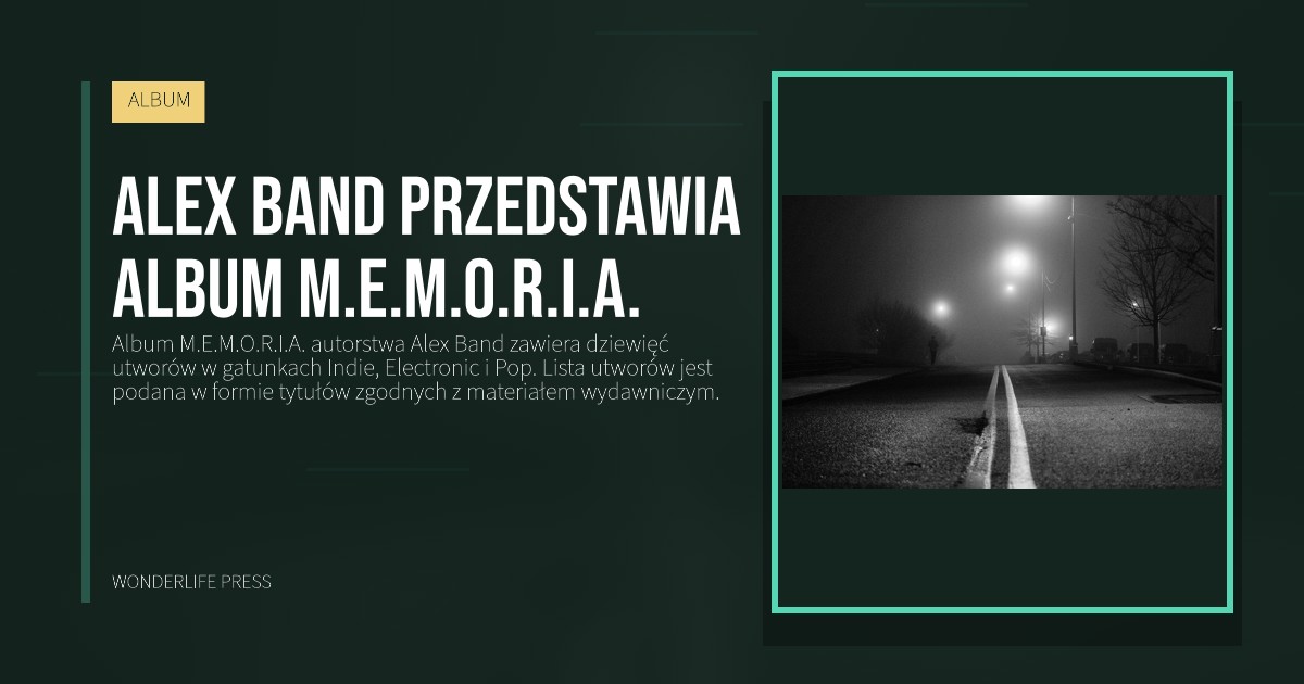 Wonderlife Press: Alex Band przedstawia album M.E.M.O.R.I.A.. okładka wydawnictwa. ALBUM.