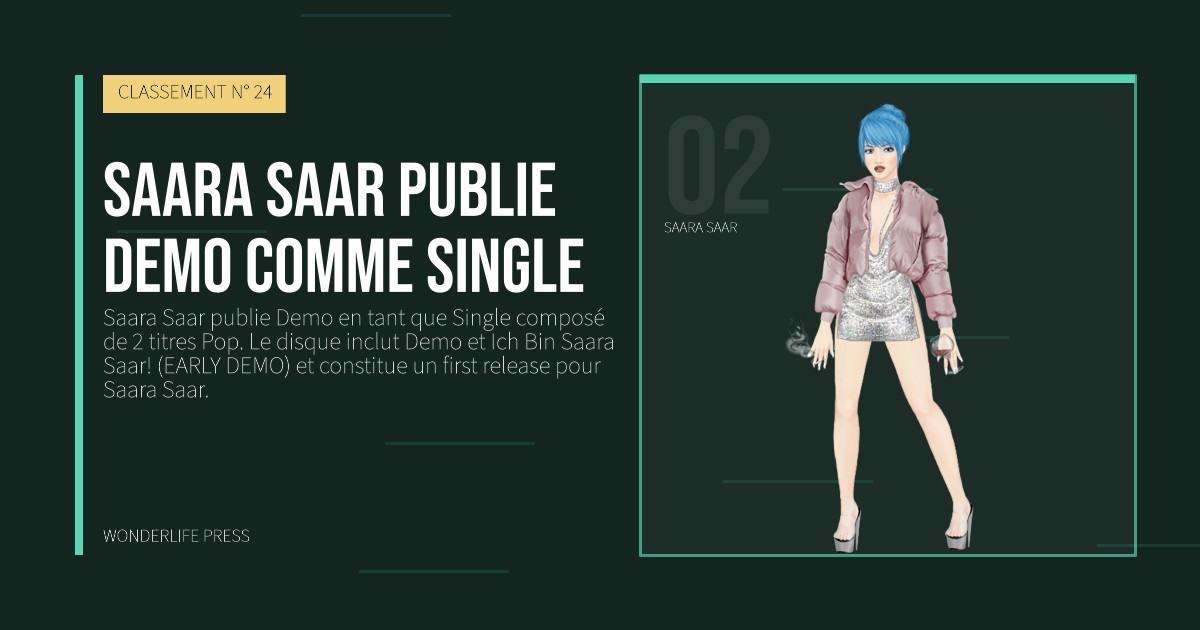 Wonderlife Press: Saara Saar publie Demo comme Single. portrait des artistes. CLASSEMENT N° 24.