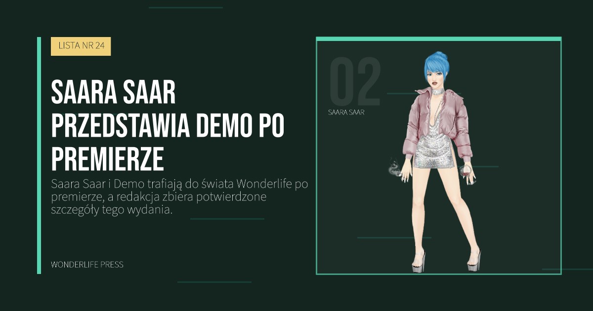 Wonderlife Press: Saara Saar przedstawia Demo po premierze. portret artystów. LISTA NR 24.