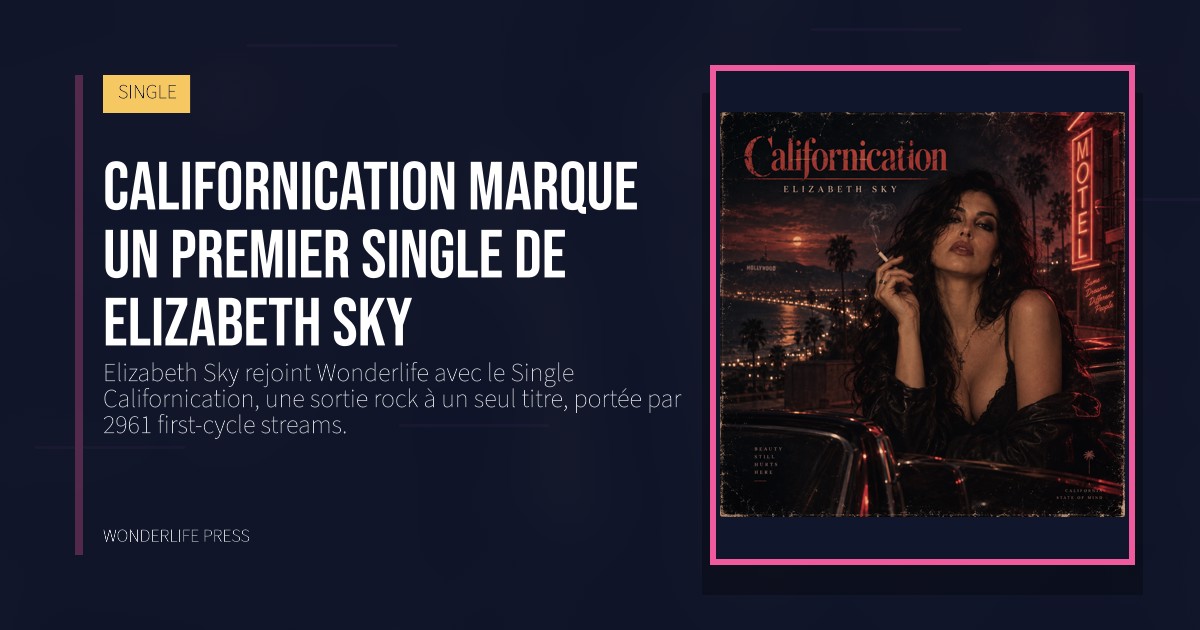 Wonderlife Press: Californication marque un premier Single de Elizabeth Sky. pochette de la sortie. SINGLE.