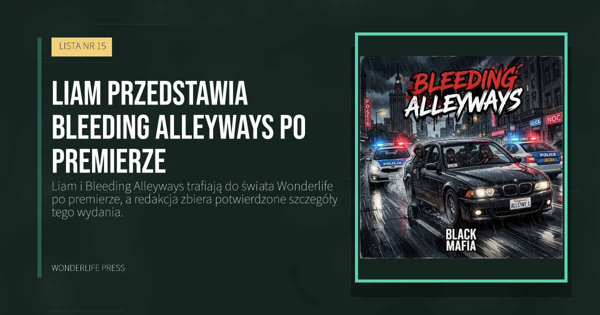 Wonderlife Press: Liam przedstawia Bleeding Alleyways po premierze. okładka wydawnictwa. LISTA NR 15.