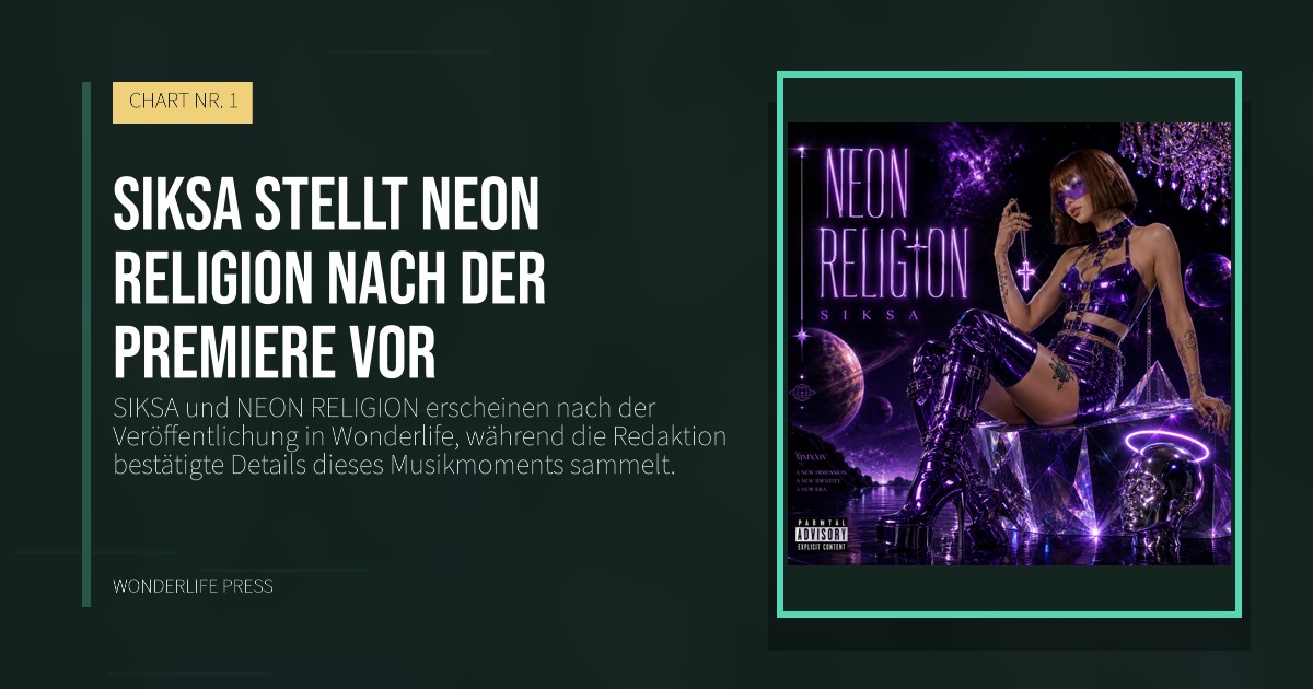 Wonderlife Press: SIKSA stellt NEON RELIGION nach der Premiere vor. Veröffentlichungscover. CHART NR. 1.