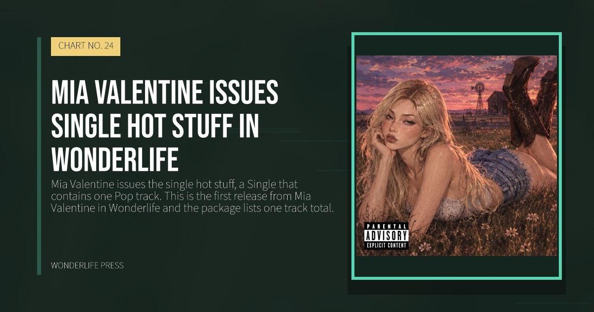 Wonderlife Press: Mia Valentine issues single hot stuff in Wonderlife. release artwork. CHART NO. 24.
