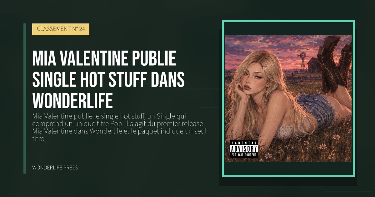Wonderlife Press: Mia Valentine publie single hot stuff dans Wonderlife. pochette de la sortie. CLASSEMENT N° 24.