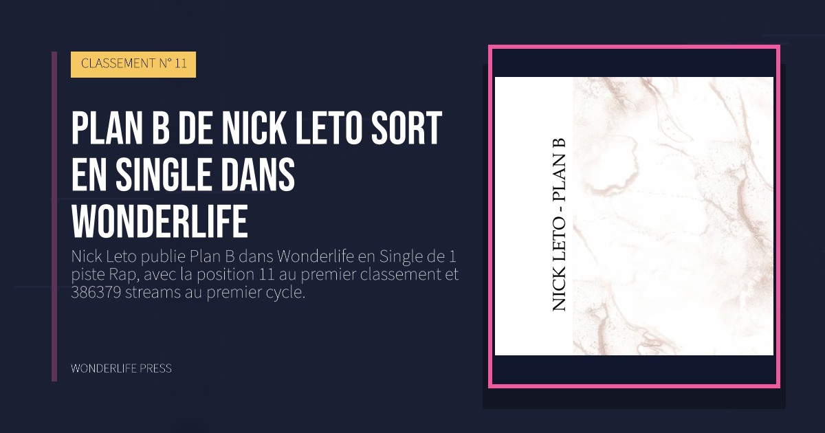 Wonderlife Press: Plan B de Nick Leto sort en Single dans Wonderlife. pochette de la sortie. CLASSEMENT N° 11.
