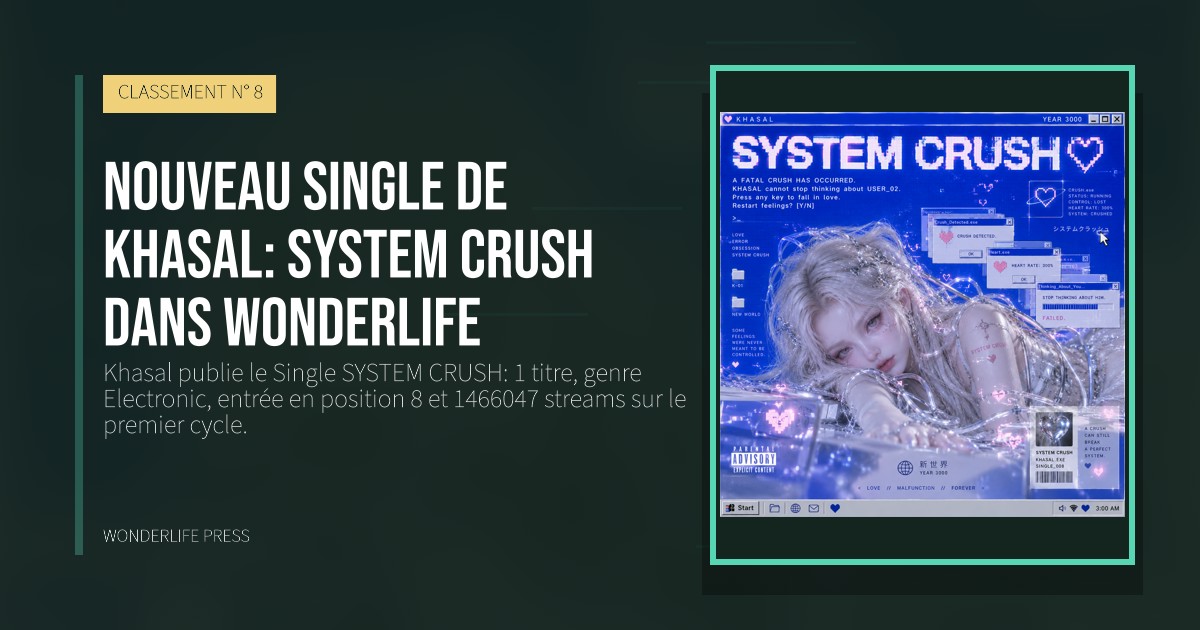 Wonderlife Press: Nouveau Single de Khasal: SYSTEM CRUSH dans Wonderlife. pochette de la sortie. CLASSEMENT N° 8.