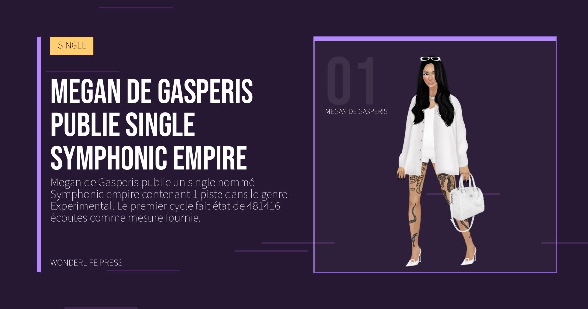 Wonderlife Press: Megan de Gasperis publie single Symphonic empire. portrait des artistes. SINGLE.