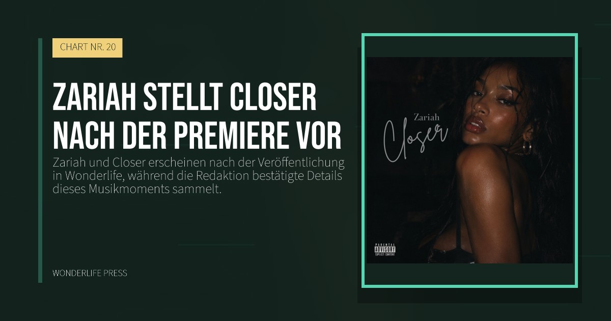 Wonderlife Press: Zariah stellt Closer nach der Premiere vor. Veröffentlichungscover. CHART NR. 20.