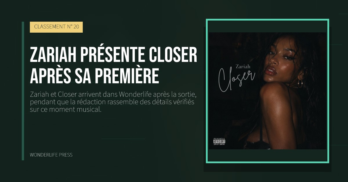 Wonderlife Press: Zariah présente Closer après sa première. pochette de la sortie. CLASSEMENT N° 20.