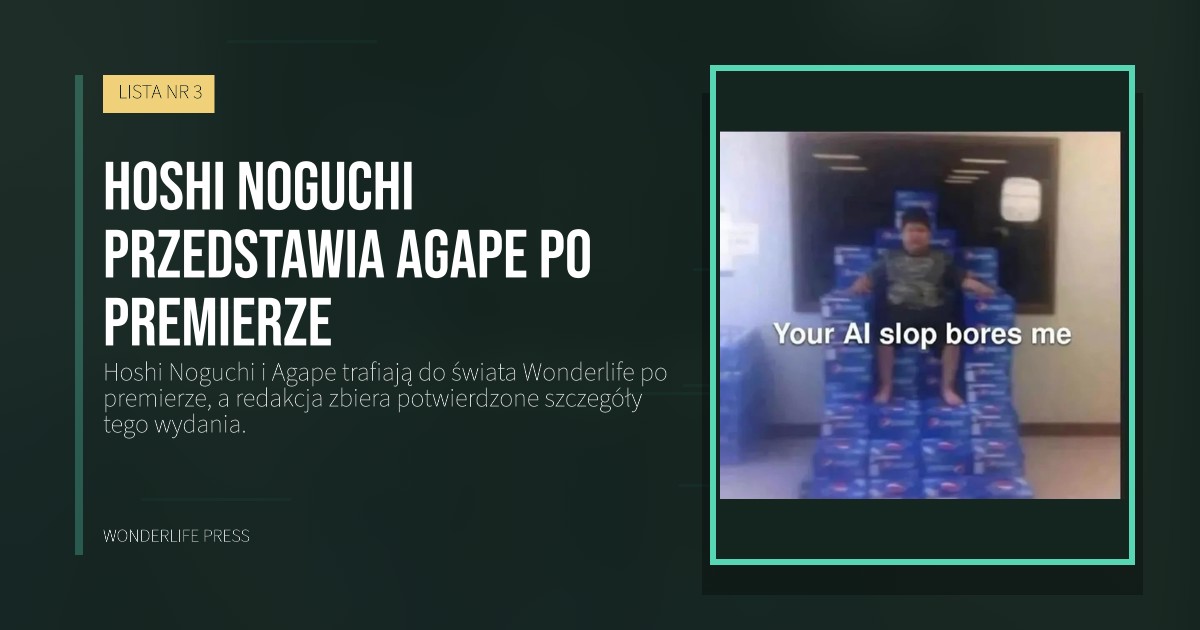 Wonderlife Press: Hoshi Noguchi przedstawia Agape po premierze. okładka wydawnictwa. LISTA NR 3.