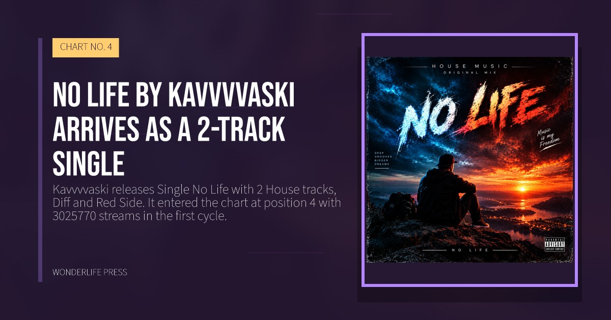 Wonderlife Press: No Life by Kavvvvaski arrives as a 2-track Single. release artwork. CHART NO. 4.
