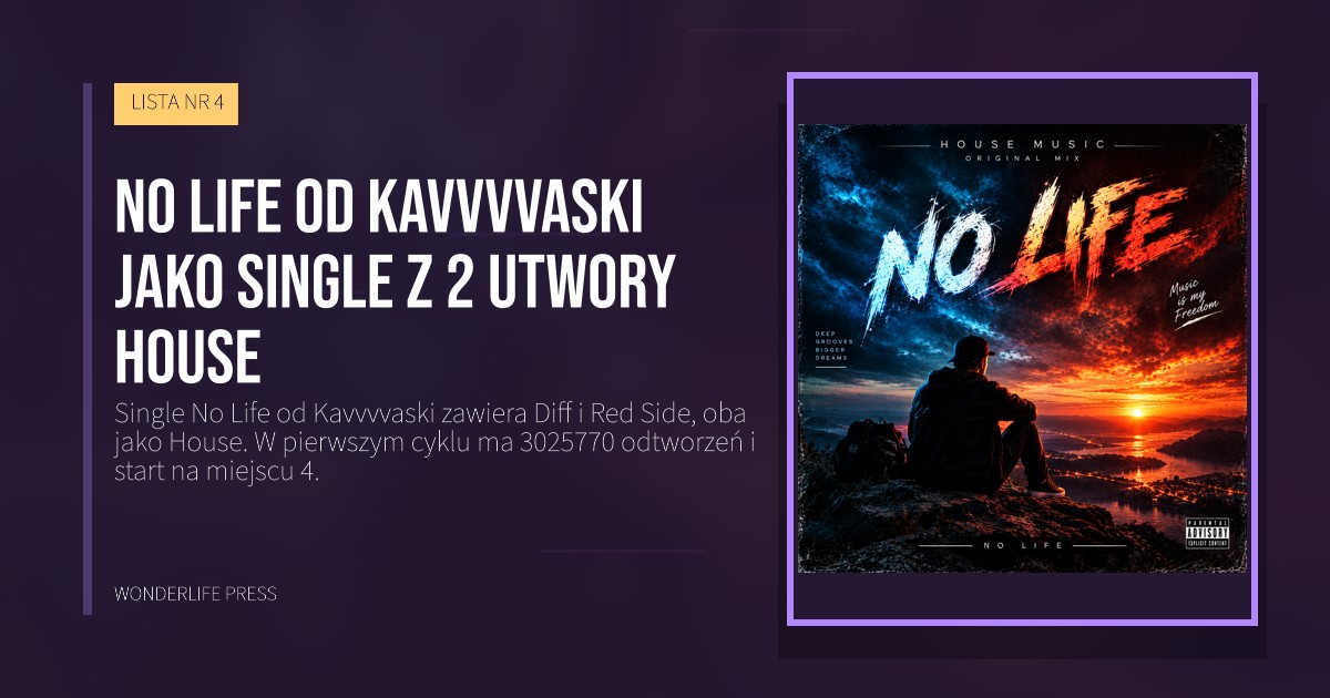 Wonderlife Press: No Life od Kavvvvaski jako Single z 2 utwory House. okładka wydawnictwa. LISTA NR 4.