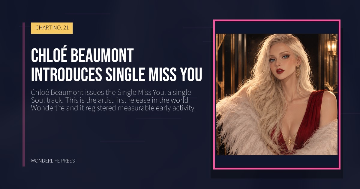 Wonderlife Press: Chloé Beaumont introduces single Miss You. release artwork. CHART NO. 21.