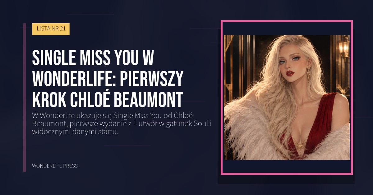Wonderlife Press: Single Miss You w Wonderlife: pierwszy krok Chloé Beaumont. okładka wydawnictwa. LISTA NR 21.