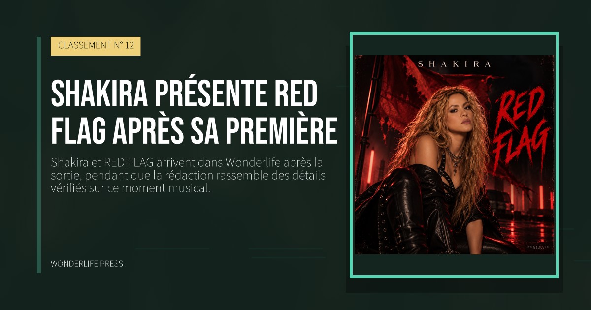 Wonderlife Press: Shakira présente RED FLAG après sa première. pochette de la sortie. CLASSEMENT N° 12.