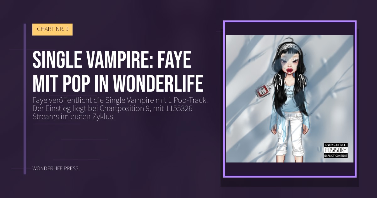 Wonderlife Press: Single Vampire: Faye mit Pop in Wonderlife. Veröffentlichungscover. CHART NR. 9.