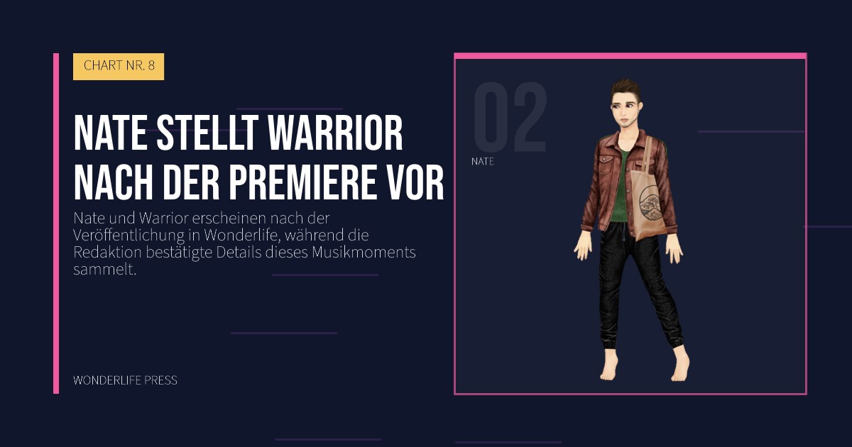 Wonderlife Press: Nate stellt Warrior nach der Premiere vor. Künstlerporträt. CHART NR. 8.