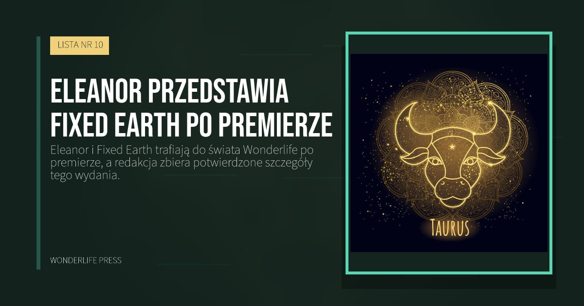 Wonderlife Press: Eleanor przedstawia Fixed Earth po premierze. okładka wydawnictwa. LISTA NR 10.