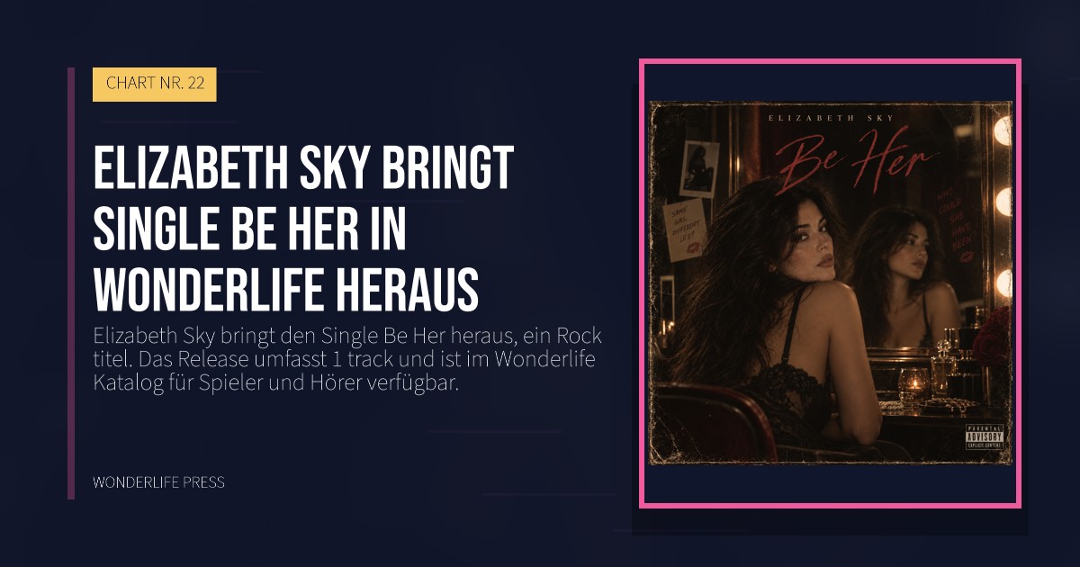Wonderlife Press: Elizabeth Sky bringt Single Be Her in Wonderlife heraus. Veröffentlichungscover. CHART NR. 22.