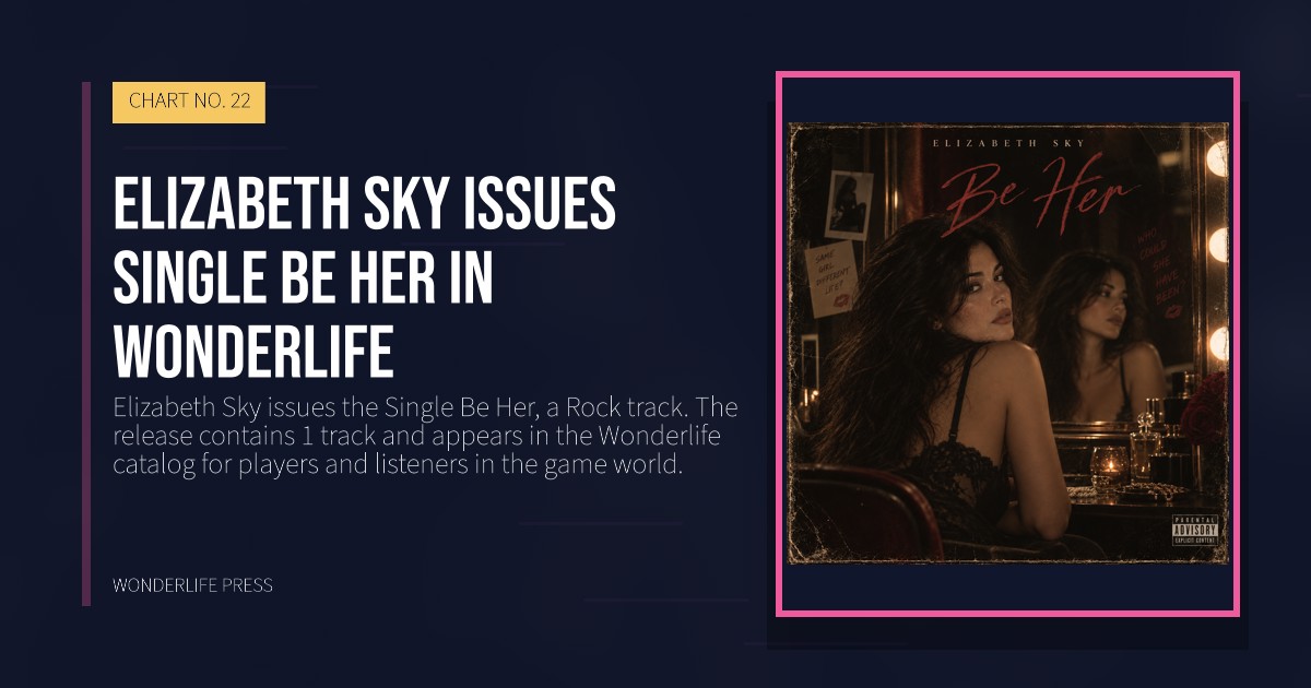 Wonderlife Press: Elizabeth Sky issues single Be Her in Wonderlife. release artwork. CHART NO. 22.