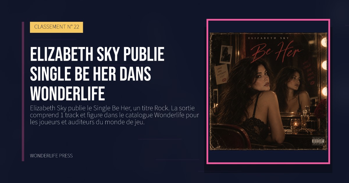 Wonderlife Press: Elizabeth Sky publie single Be Her dans Wonderlife. pochette de la sortie. CLASSEMENT N° 22.