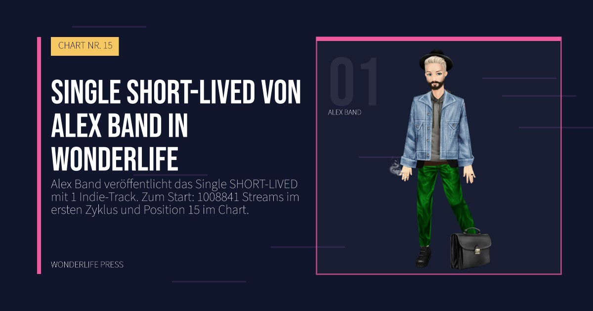 Wonderlife Press: Single SHORT-LIVED von Alex Band in Wonderlife. Künstlerporträt. CHART NR. 15.