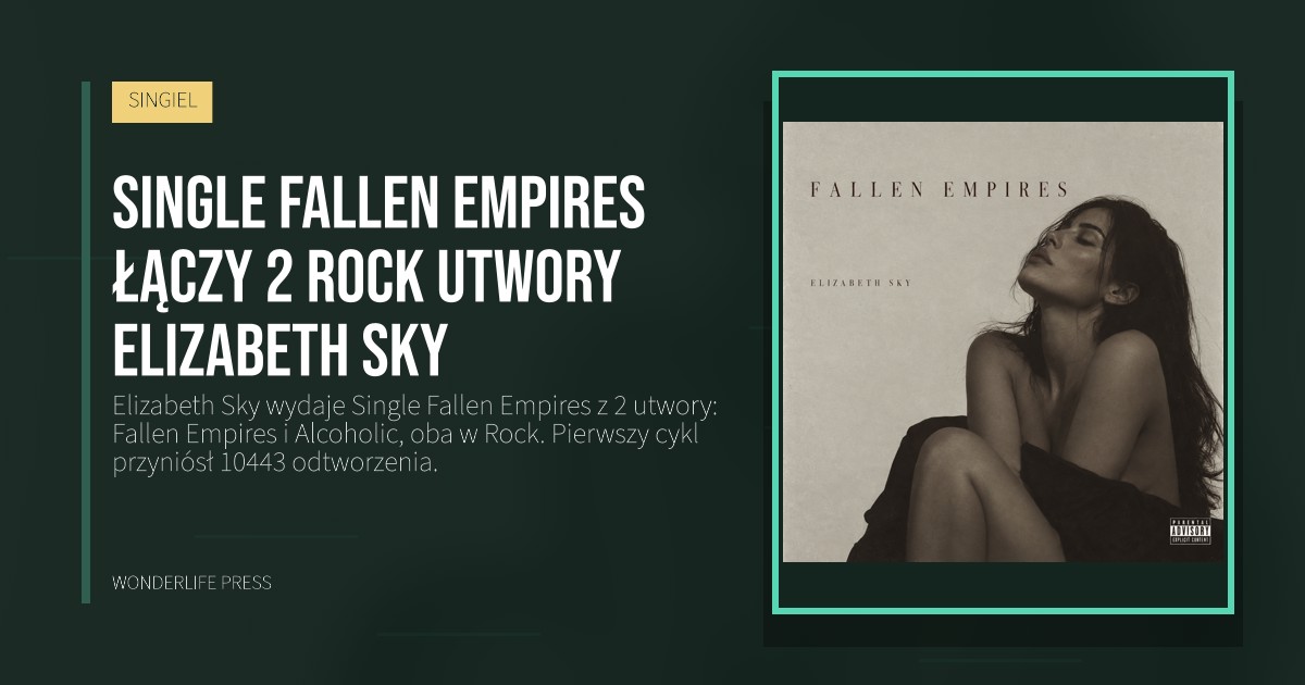 Wonderlife Press: Single Fallen Empires łączy 2 Rock utwory Elizabeth Sky. okładka wydawnictwa. SINGIEL.