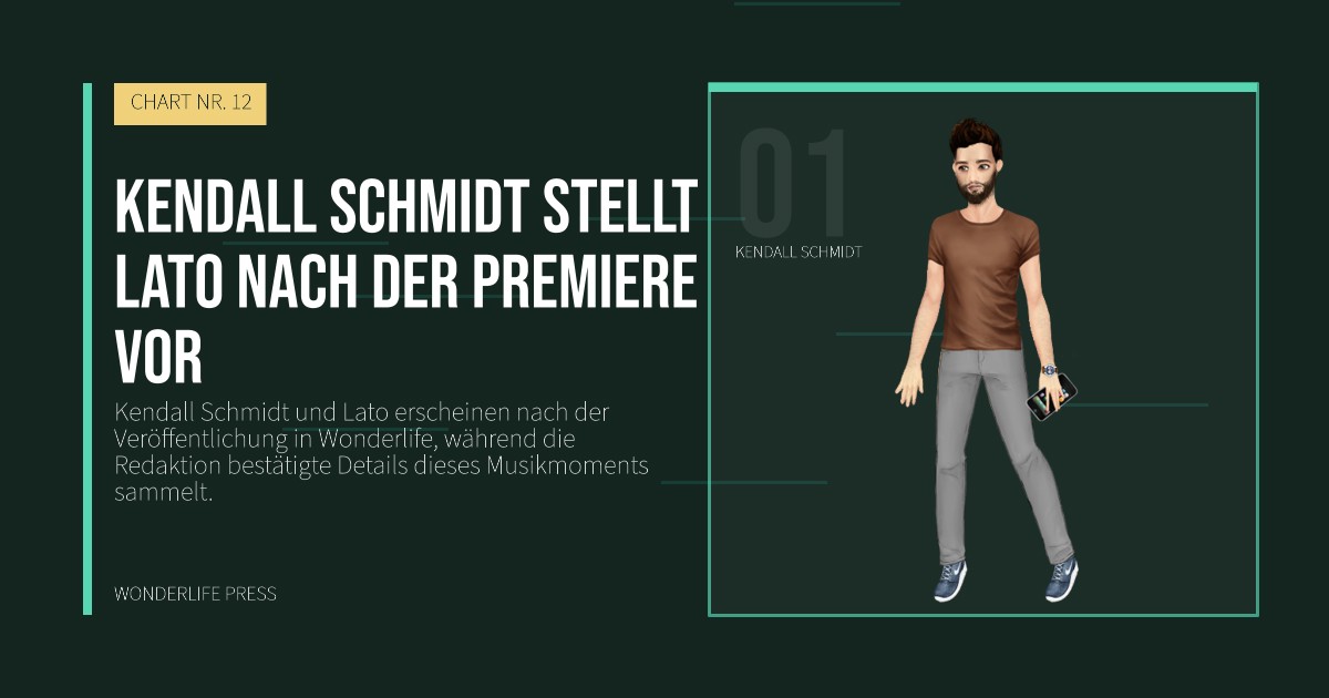 Wonderlife Press: Kendall Schmidt stellt Lato nach der Premiere vor. Künstlerporträt. CHART NR. 12.