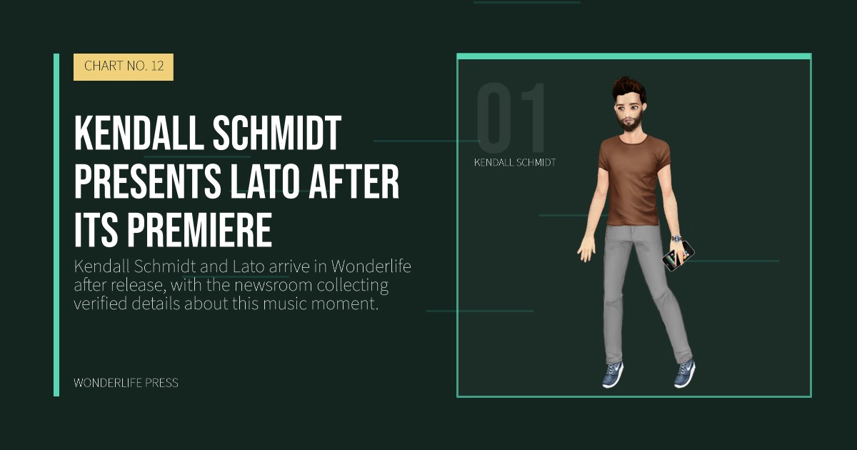Wonderlife Press: Kendall Schmidt presents Lato after its premiere. artist portrait. CHART NO. 12.