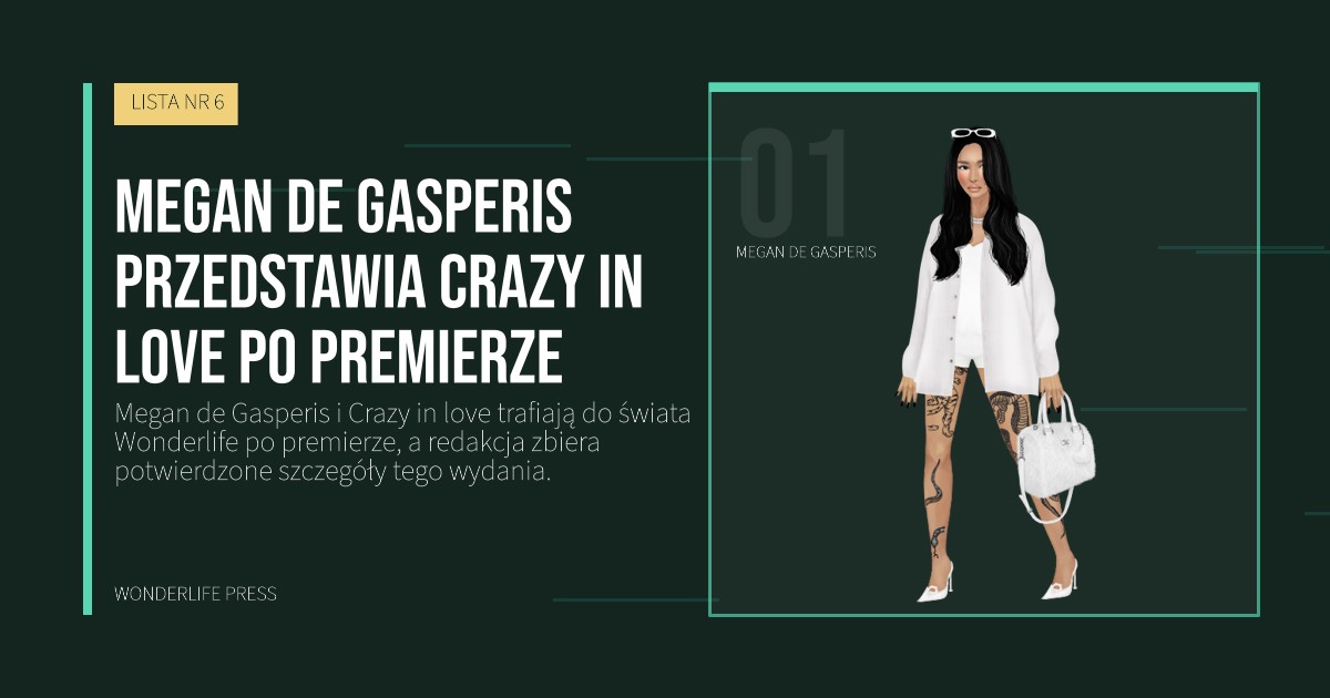 Wonderlife Press: Megan de Gasperis przedstawia Crazy in love po premierze. portret artystów. LISTA NR 6.